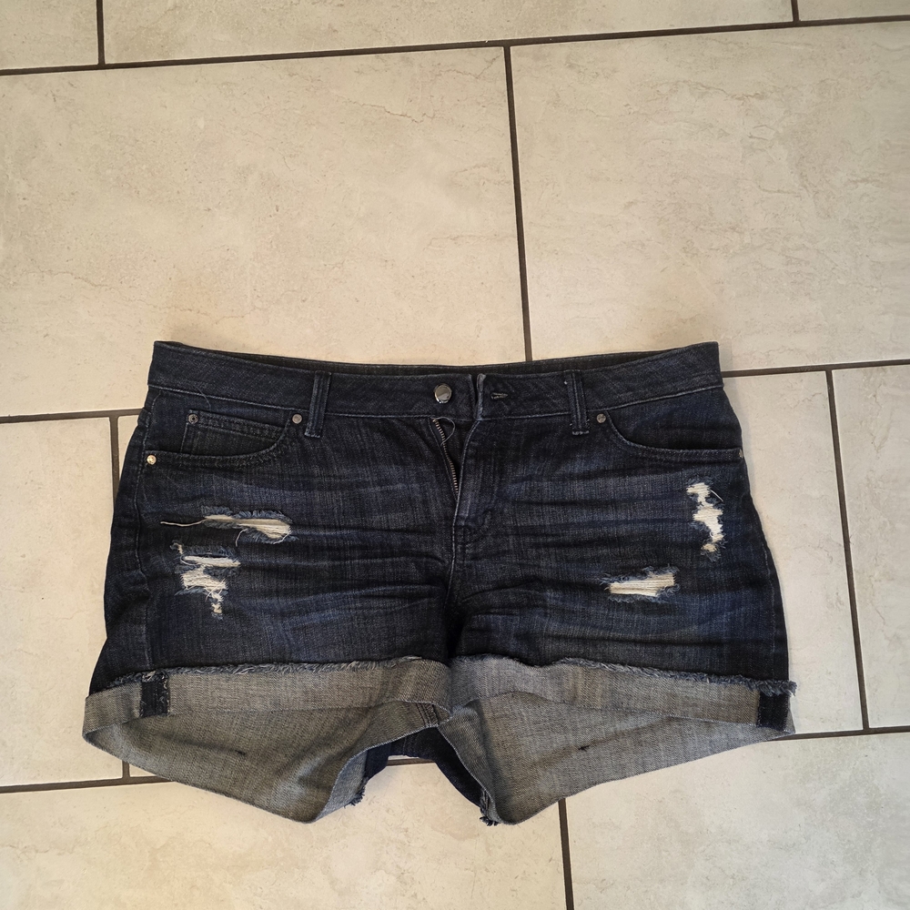 Jennifer Lopez Dark Blue Distressed Jean Shorts